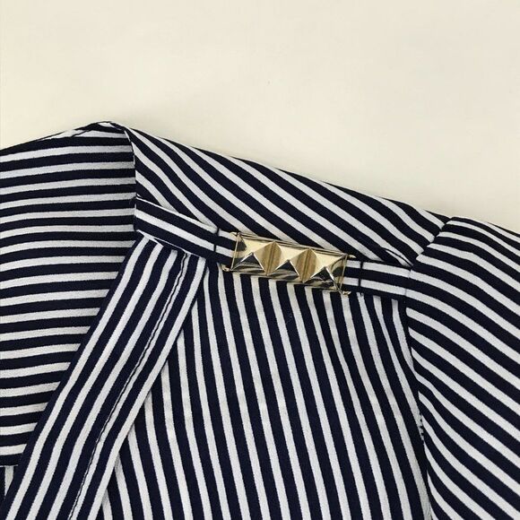 Zara Basic Striped V-Neck Blouse Women’s Size XS Embellished Roll Tab Sleeves - Picture 5 of 12